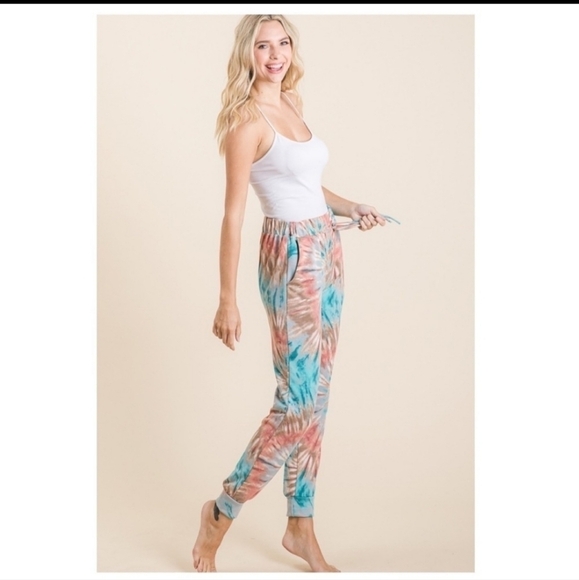 Rainbow Tie Dye Joggers with Pockets - Picture 6 of 12